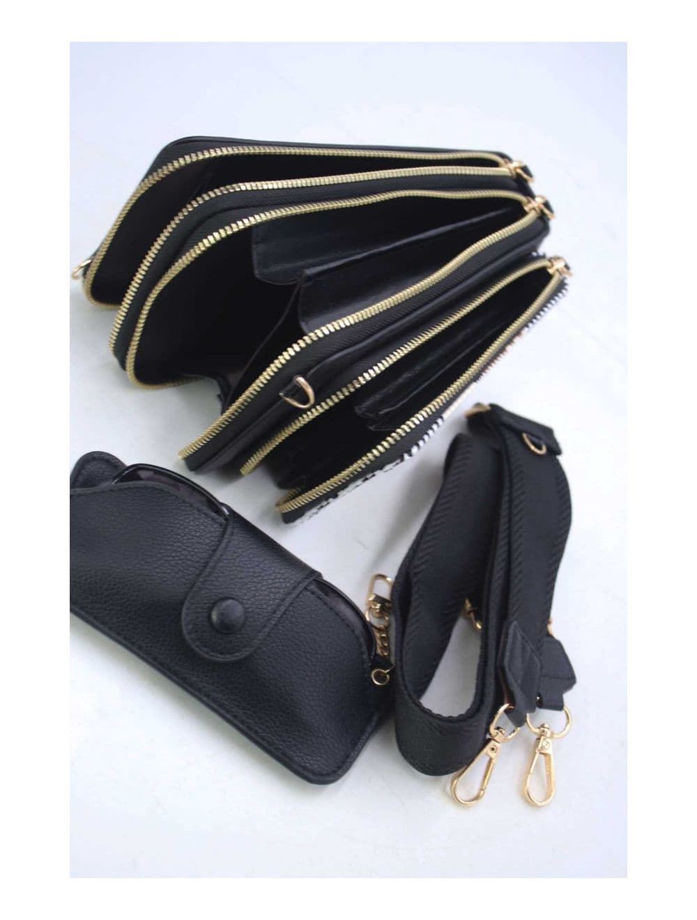 Pochette Téléphone Effet Paille Avec Porte Lunette 24P-5944-Noir — vue 5