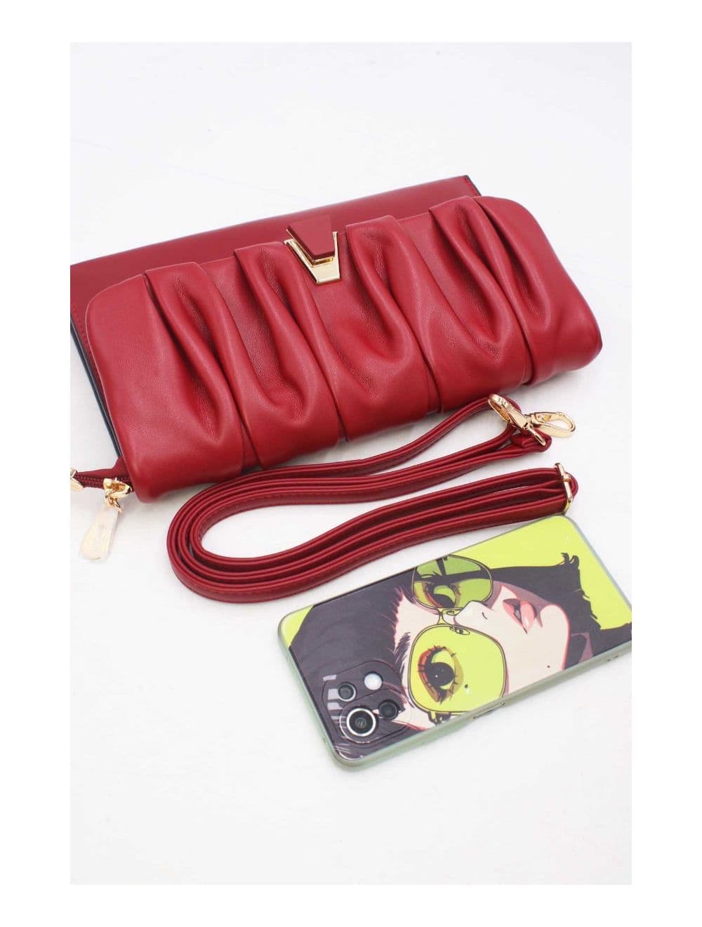 Pochette Bandoulière à Rabat Ruché RÉASSORT 24P-5897-Rouge
