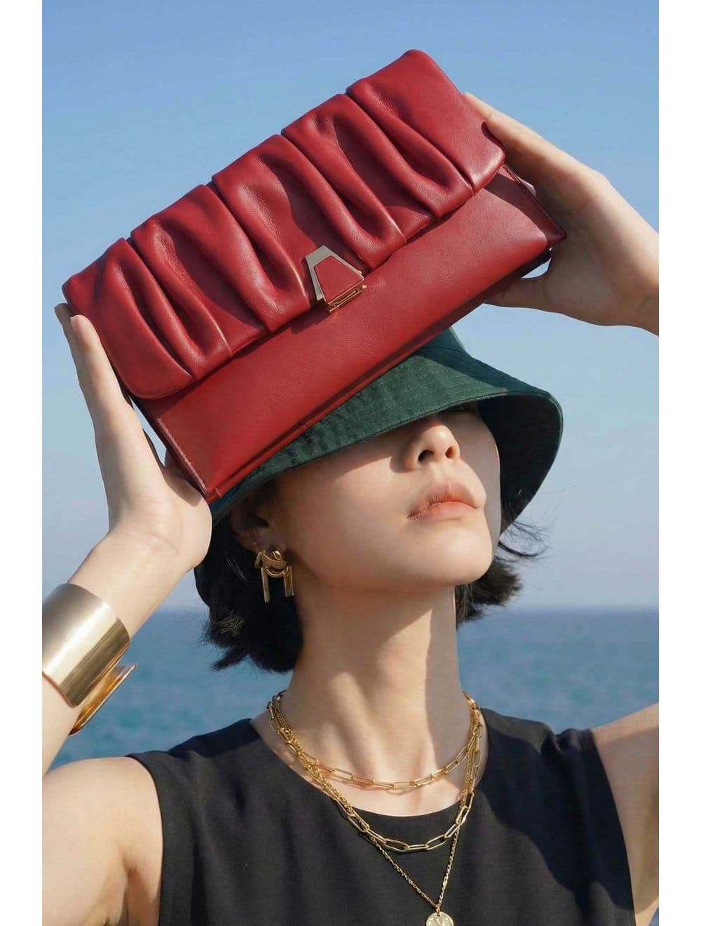 Pochette Bandoulière à Rabat Ruché RÉASSORT 24P-5897-Rouge — vue 5