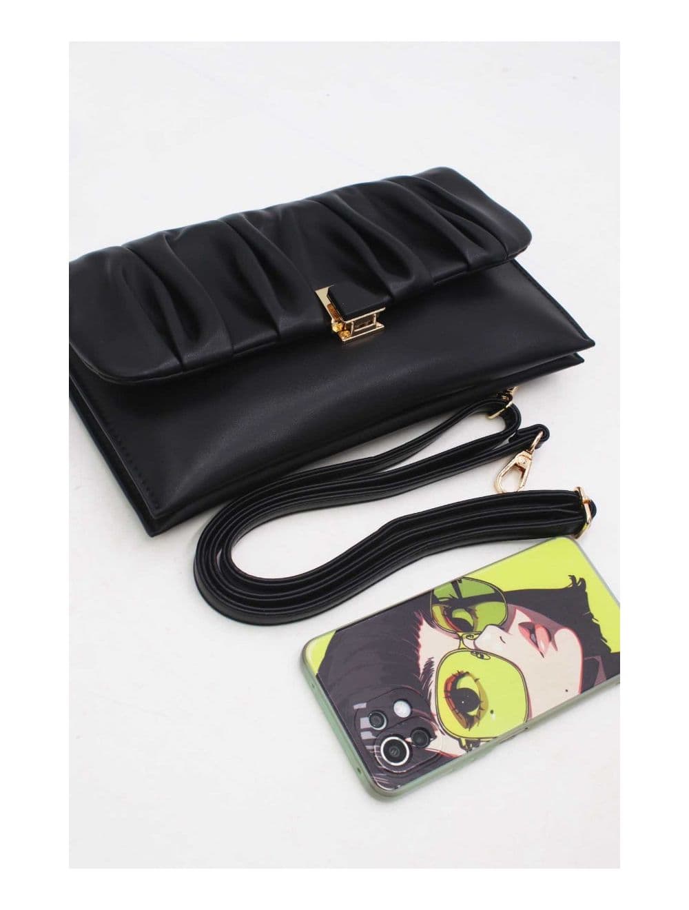 Pochette Bandoulière à Rabat Ruché RÉASSORT 24P-5897-Noir