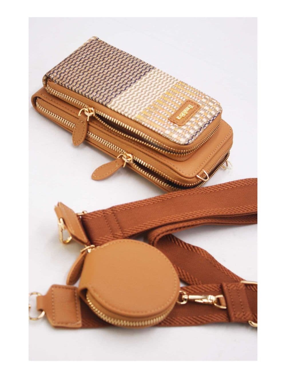 Pochette Téléphone Bi-matière Avec Porte Monnaie 24P-5943-Marron