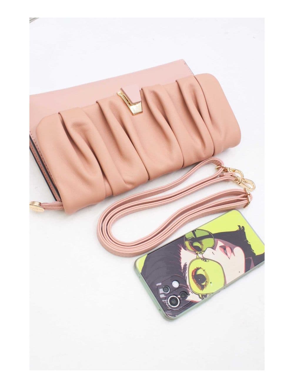 Pochette Bandoulière à Rabat Ruché 24P-5897-Pink