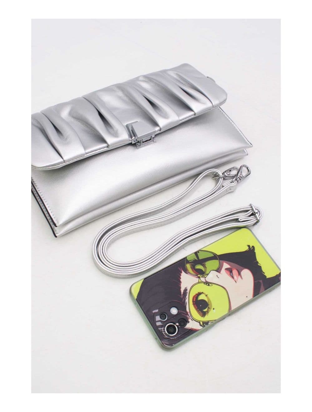 Pochette Bandoulière à Rabat Ruché 24P-5897-Argenté