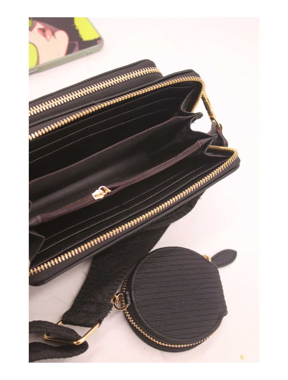 Pochette Téléphone Bi-matière Avec Porte Monnaie RÉASSORT 23P-5821-Noir
