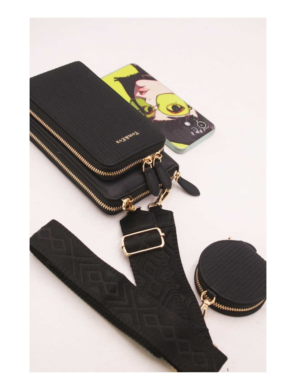 Pochette Téléphone Bi-matière Avec Porte Monnaie RÉASSORT 23P-5821-Noir — vue 5