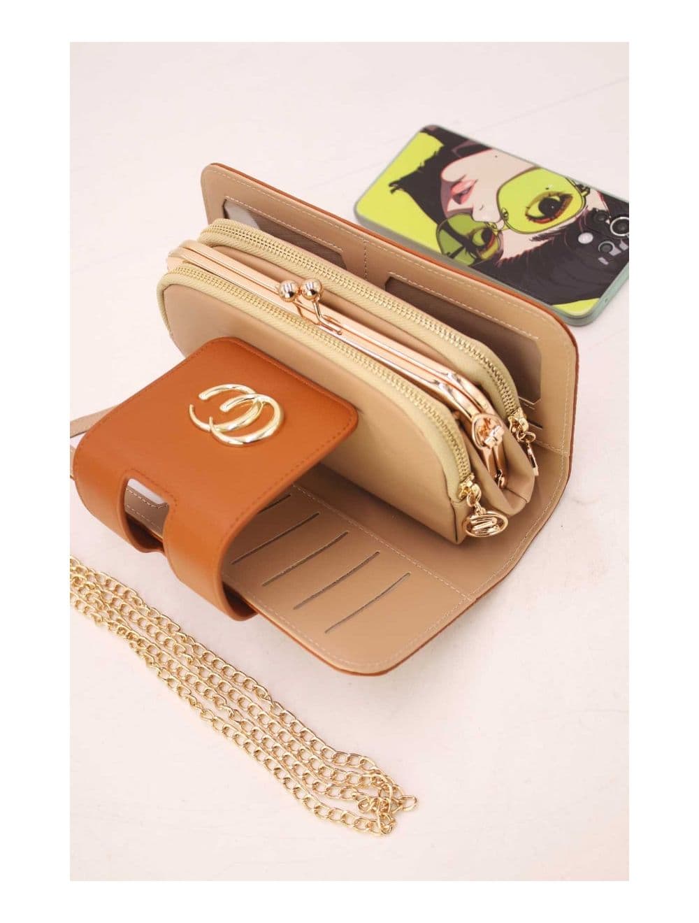 Portefeuille Effet Cuir Multipoches 16D-1349-Marron