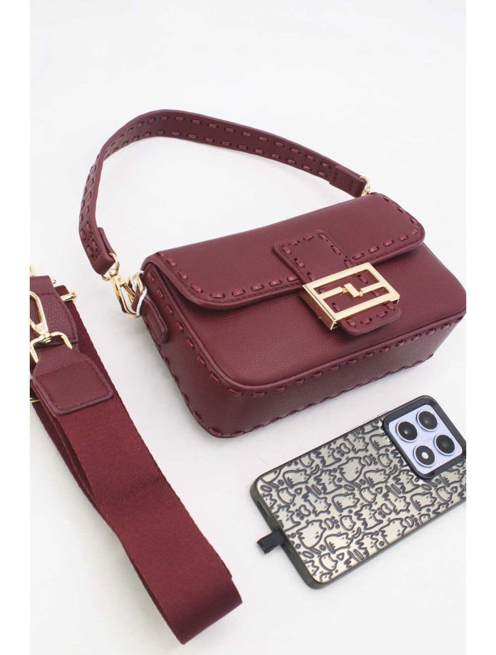 Sac Bandoulière et Porté Épaule Effet Cuir 25P-6150-Bordeaux — vue 4