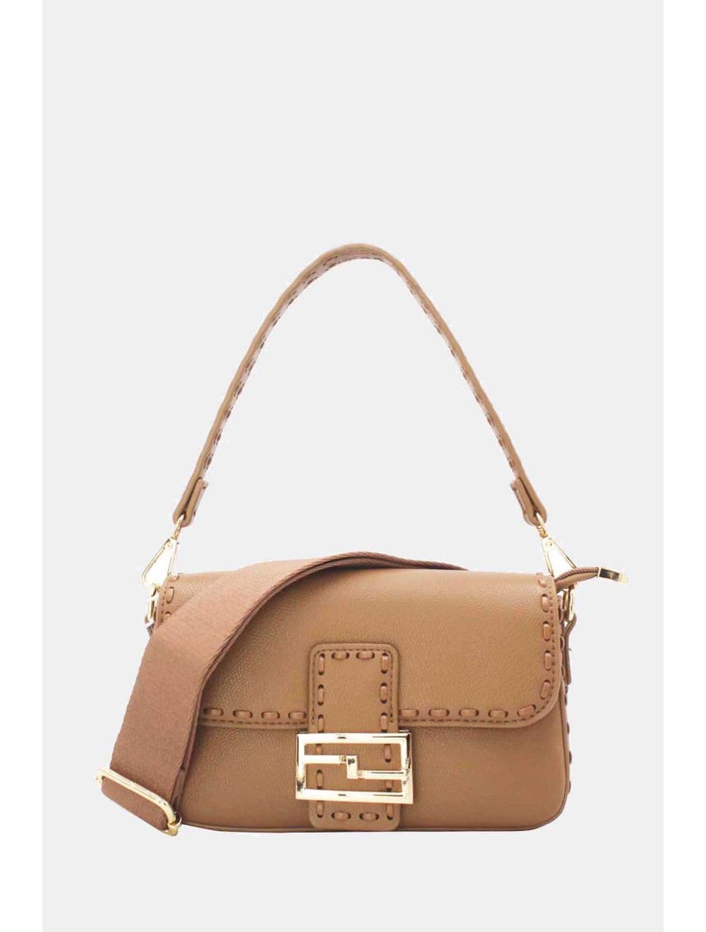 Sac Bandoulière et Porté Épaule Effet Cuir 25P-6150-Café