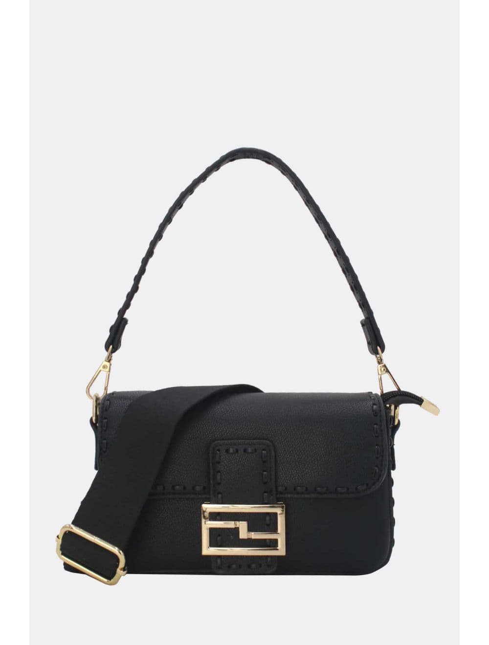 Sac Bandoulière et Porté Épaule Effet Cuir 25P-6150-Noir