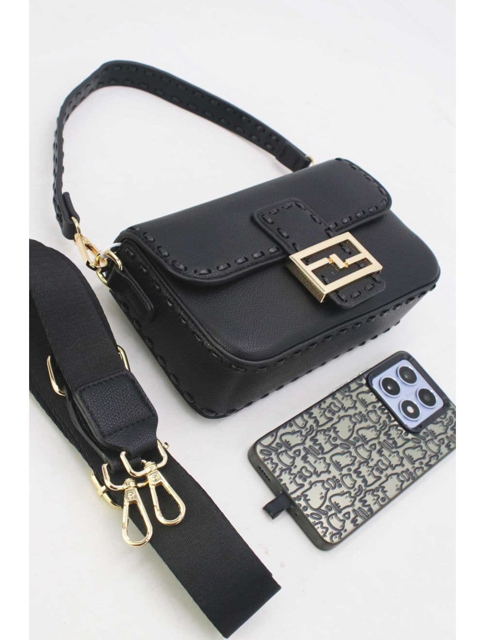 Sac Bandoulière et Porté Épaule Effet Cuir 25P-6150-Noir — vue 4