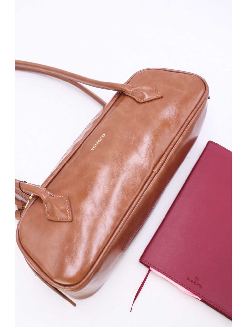 Sac Baguette Porté Épaule Effet Cuir Vernis 25P-6382-Marron — vue 4