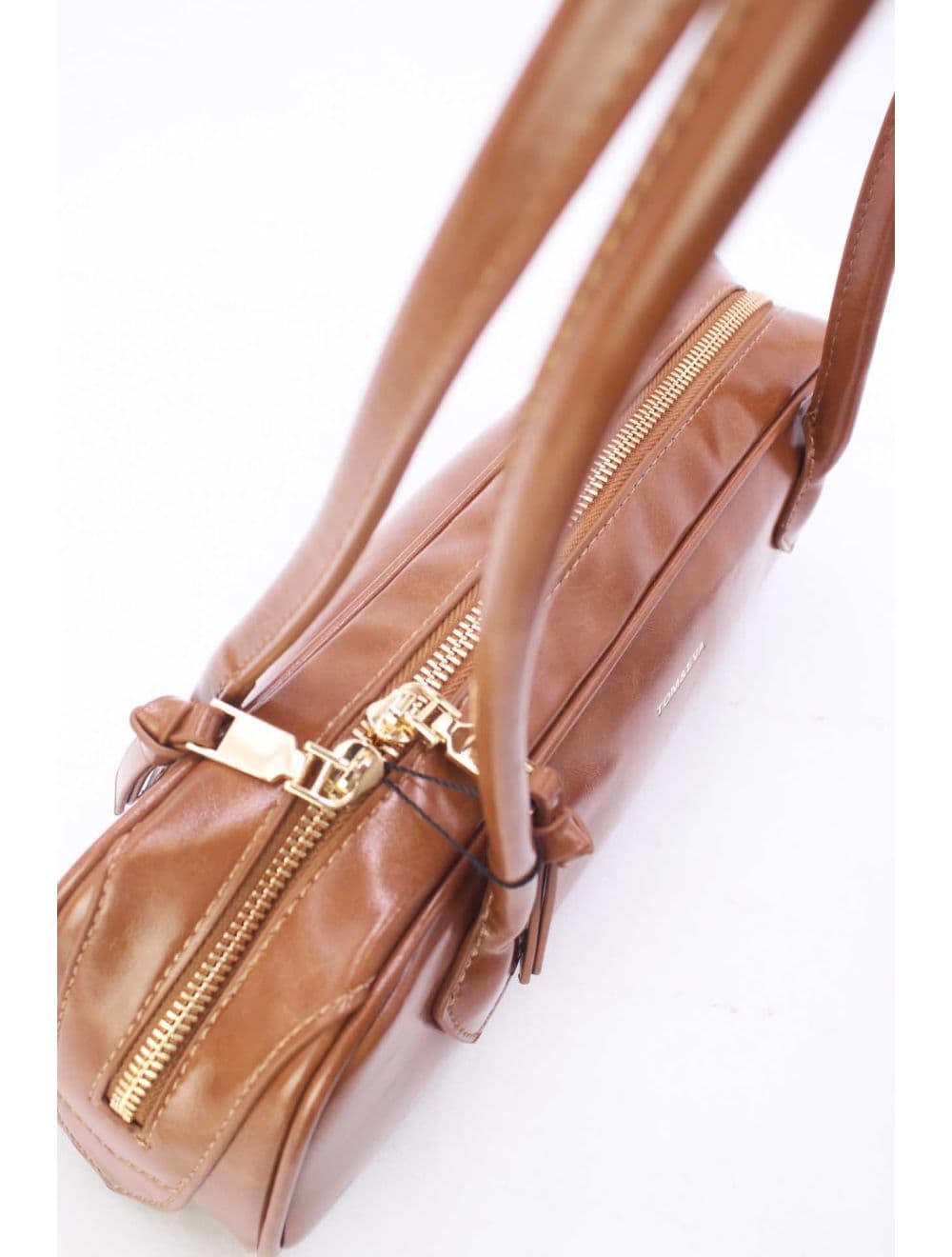 Sac Baguette Porté Épaule Effet Cuir Vernis 25P-6382-Marron — vue 5