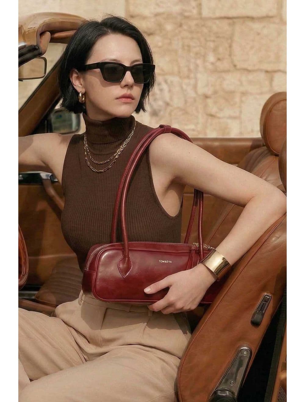 Sac Baguette Porté Épaule Effet Cuir Vernis 25P-6382-Rouge — vue 5