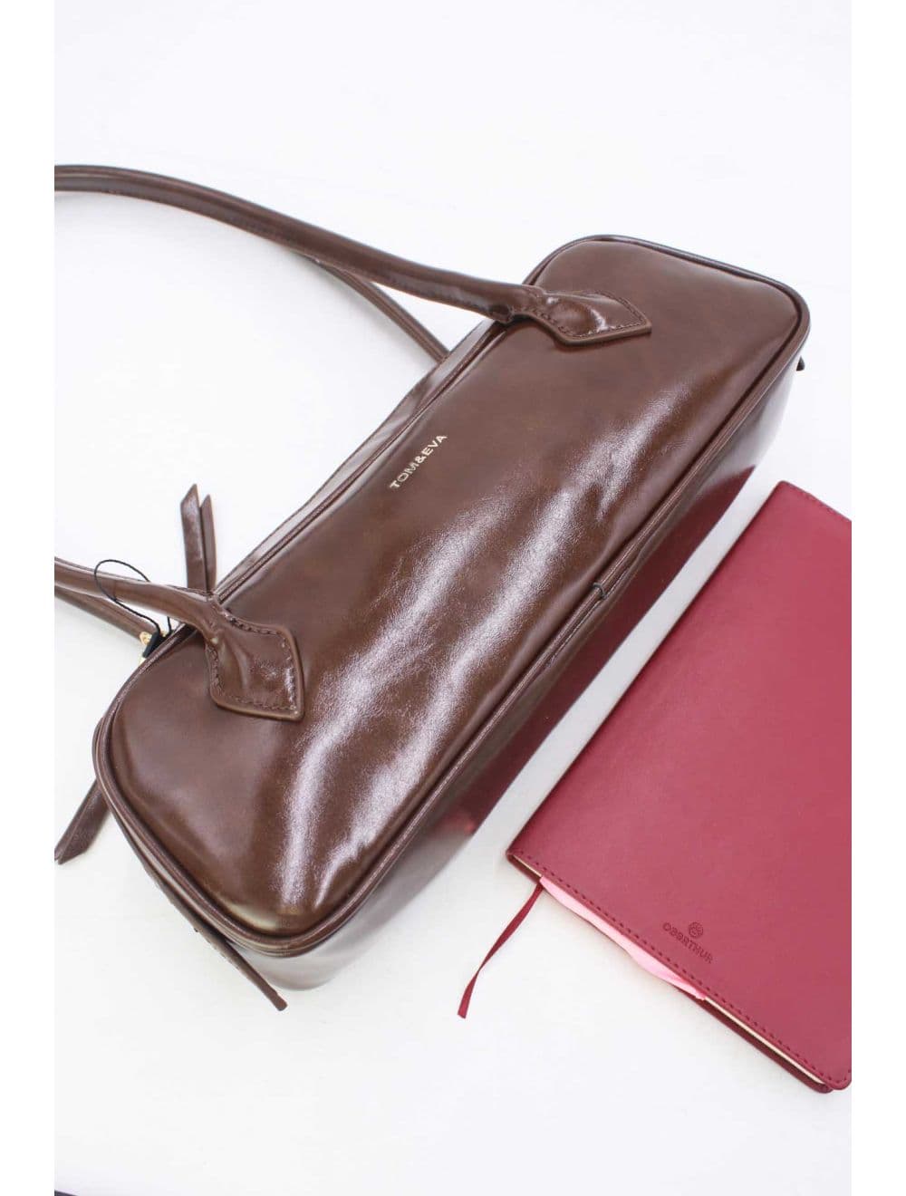 Sac Baguette Porté Épaule Effet Cuir Vernis 25P-6382-Café — vue 4