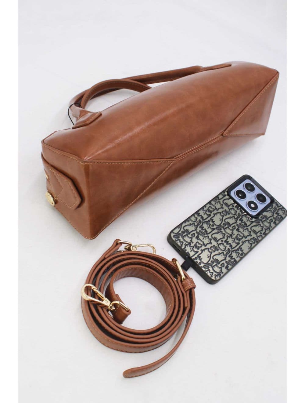 Sac Baguette Chic Effet Cuir Vernis 25P-6381-Marron — vue 4