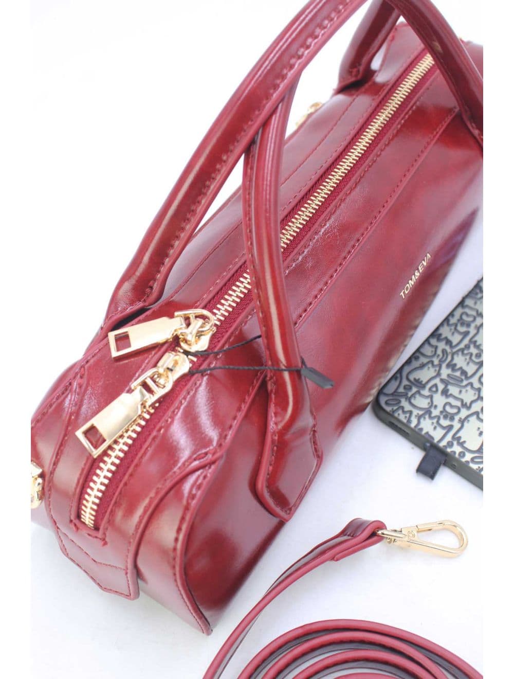 Sac Baguette Chic Effet Cuir Vernis 25P-6381-Rouge — vue 5
