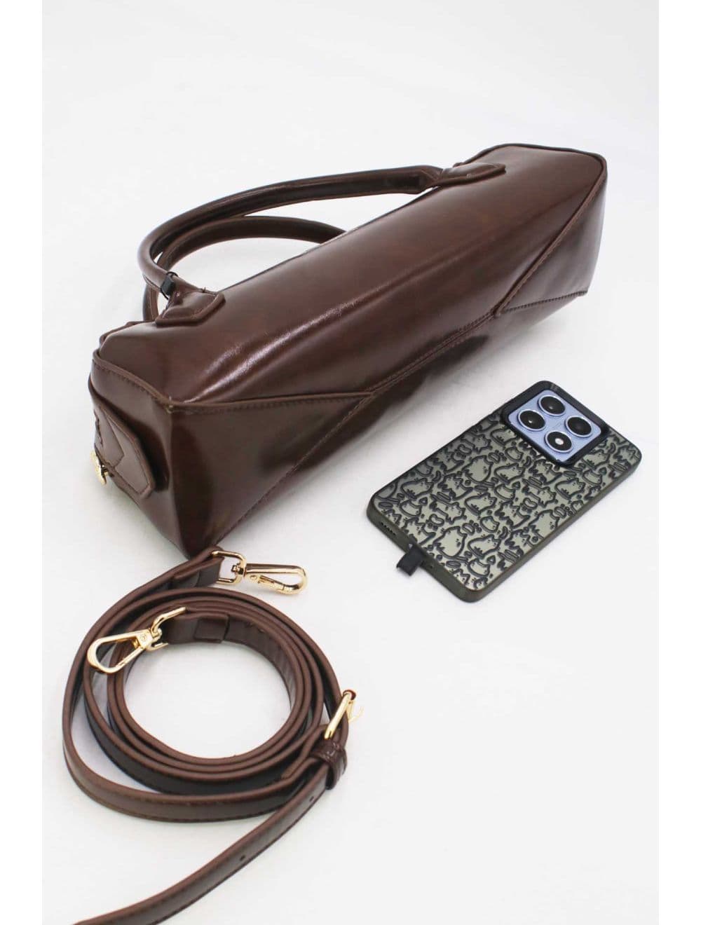 Sac Baguette Chic Effet Cuir Vernis 25P-6381-Café — vue 4