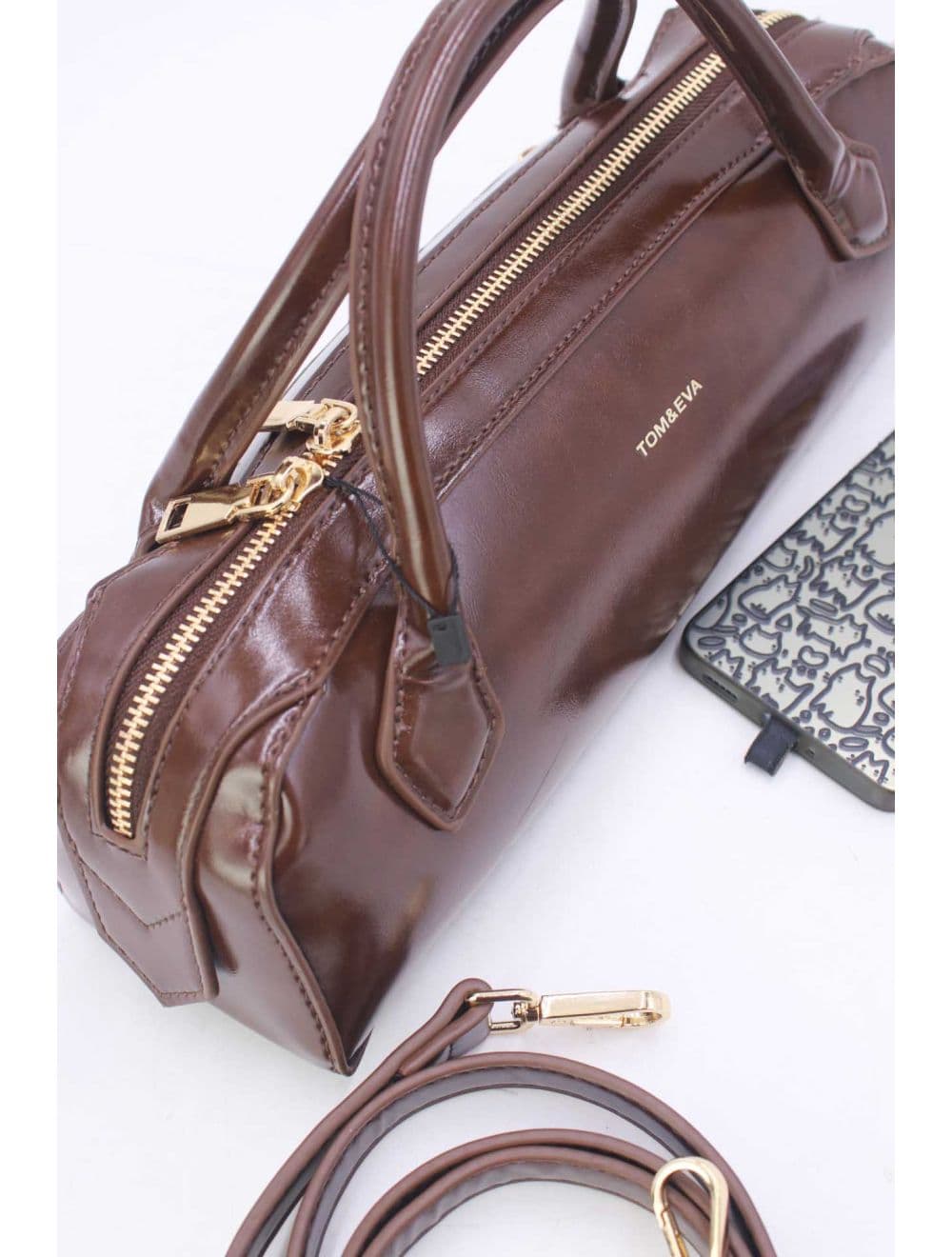 Sac Baguette Chic Effet Cuir Vernis 25P-6381-Café — vue 5