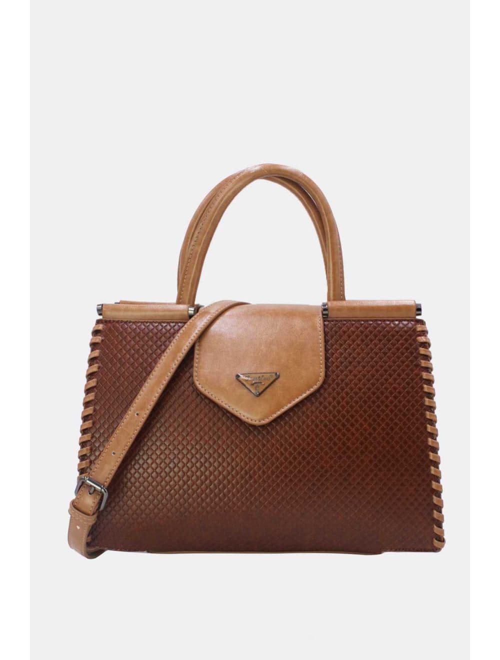 Sac à Main Effet Tressé 25B-6367-Apricot/Coffee
