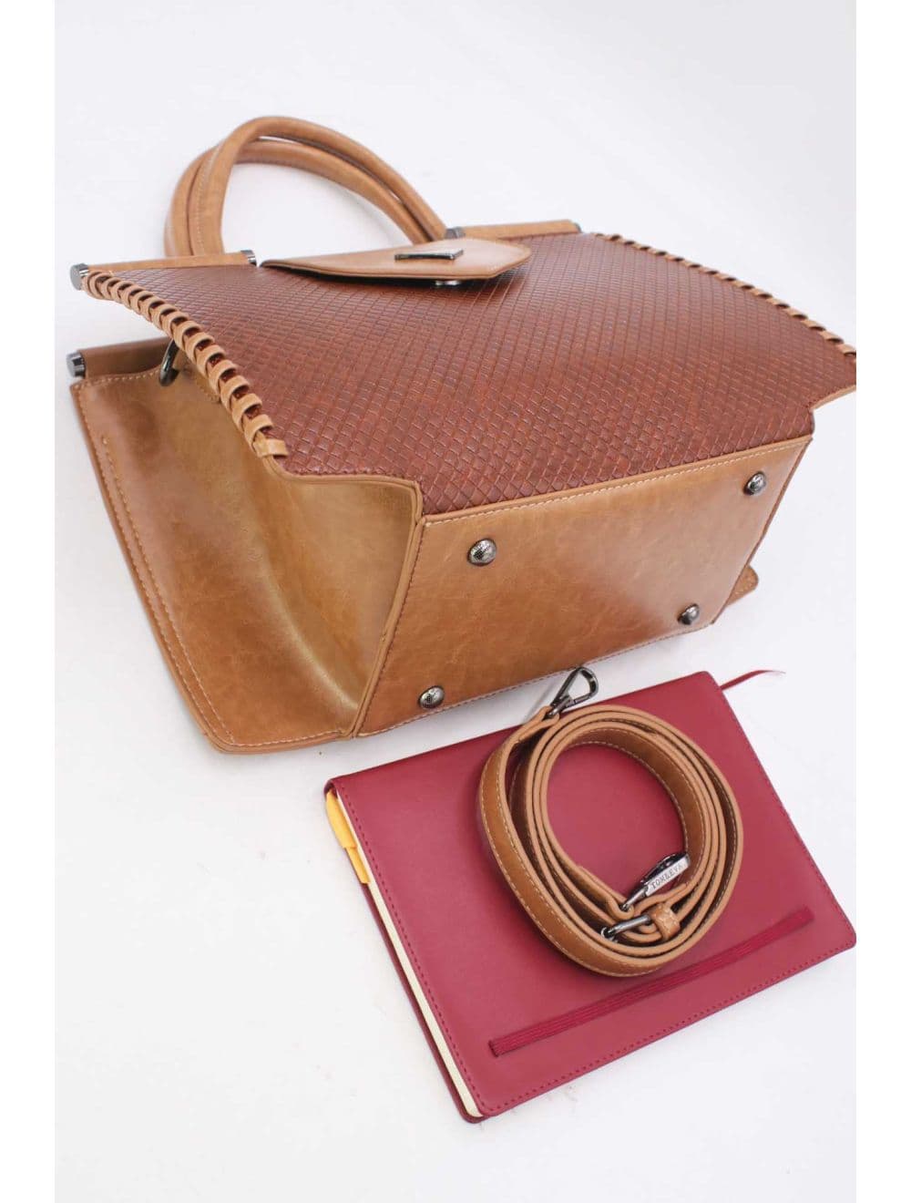 Sac à Main Effet Tressé 25B-6367-Apricot/Coffee — vue 4