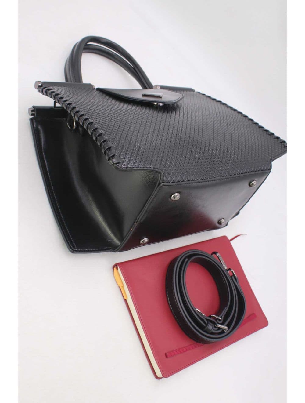 Sac à Main Effet Tressé 25B-6367-Noir — vue 4