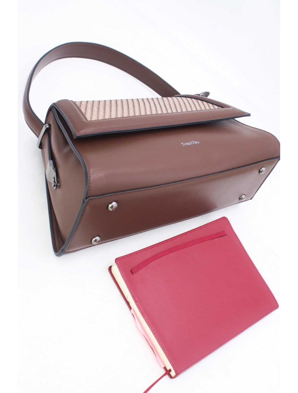 Sac Porté Épaule à Rabat Tressé 25B-6240-Coffee/Apricot — vue 4
