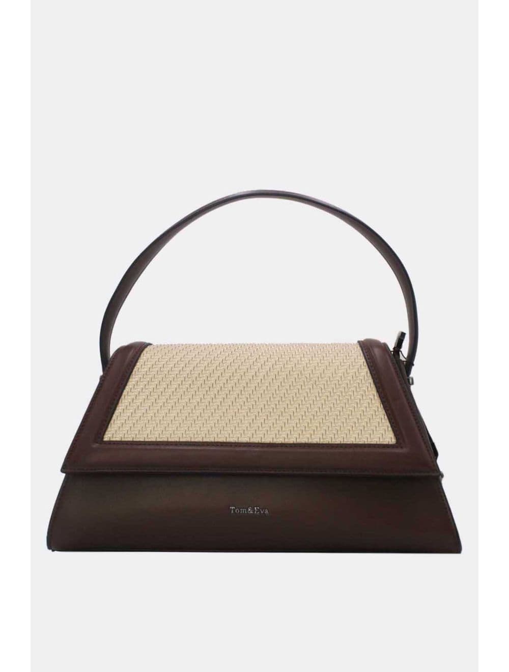 Sac Porté Épaule à Rabat Tressé 25B-6240-Coffee/Beige