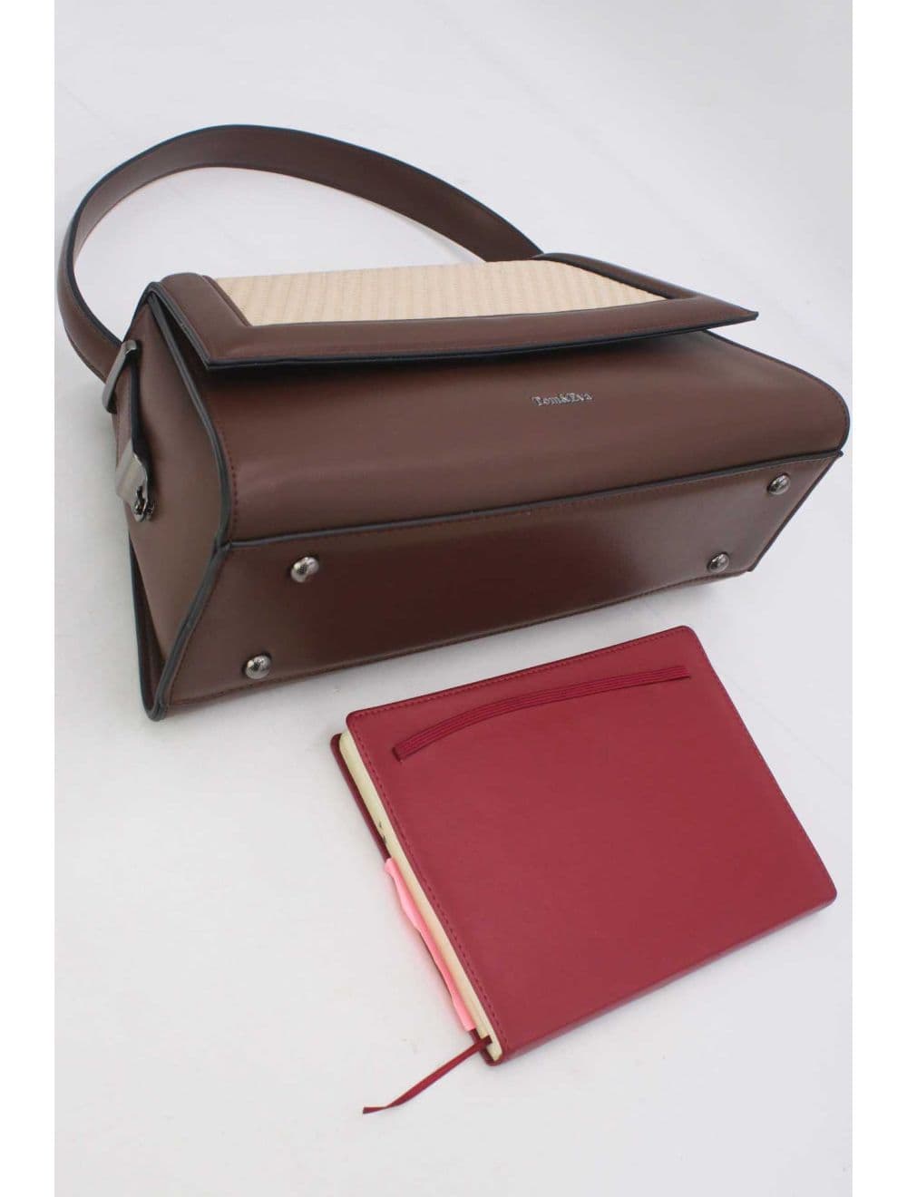 Sac Porté Épaule à Rabat Tressé 25B-6240-Coffee/Beige — vue 4