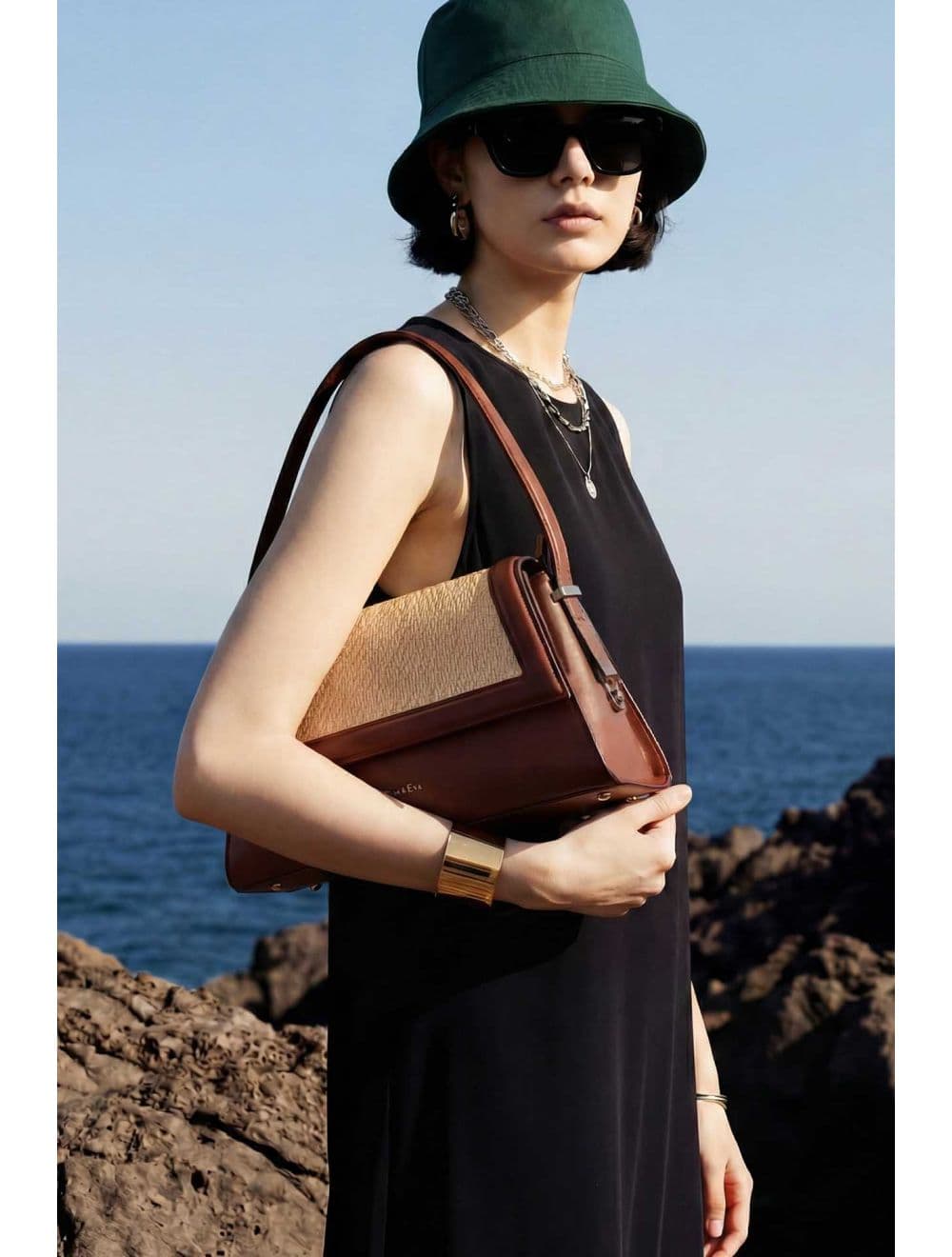 Sac Porté Épaule à Rabat Tressé 25B-6240-Coffee/Beige — vue 6