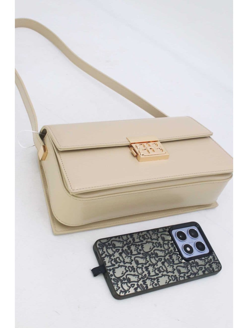Sac Baguette Porté Épaule Effet Cuir Lisse Minimaliste 25P-6357-Abricot — vue 4