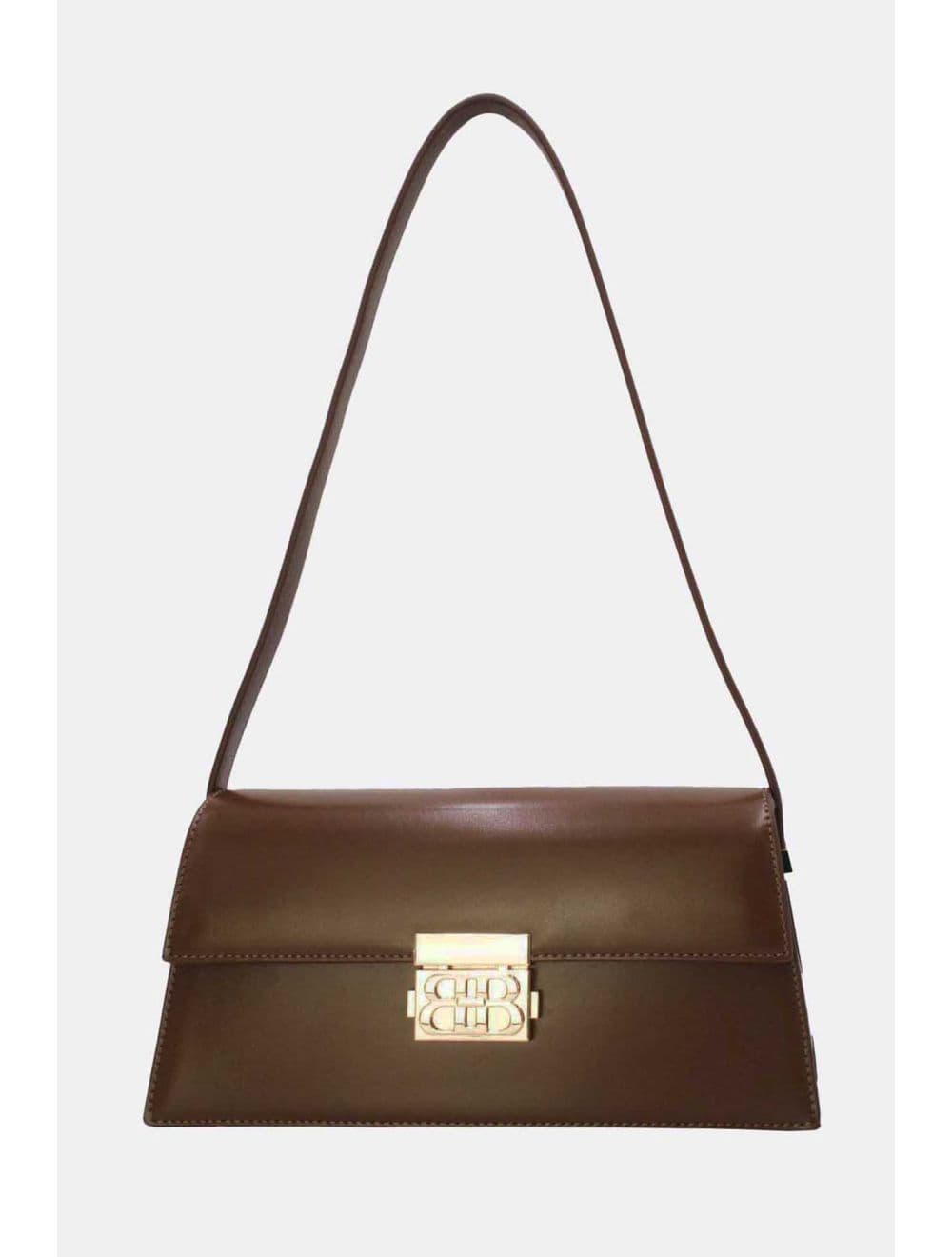 Sac Baguette Porté Épaule Effet Cuir Lisse Minimaliste 25P-6357-Café