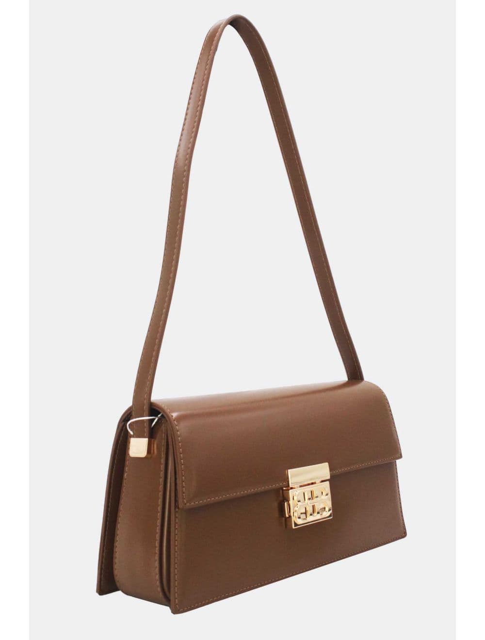 Sac Baguette Porté Épaule Effet Cuir Lisse Minimaliste 25P-6357-Café — vue 2