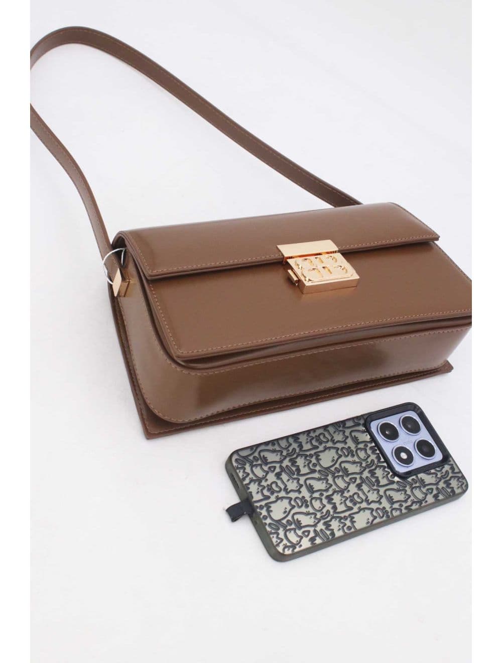 Sac Baguette Porté Épaule Effet Cuir Lisse Minimaliste 25P-6357-Café — vue 4