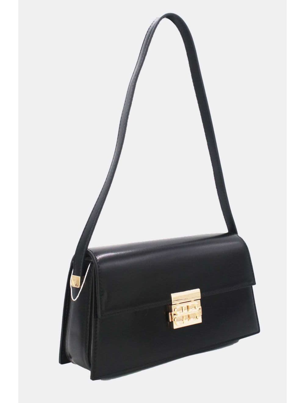 Sac Baguette Porté Épaule Effet Cuir Lisse Minimaliste 25P-6357-Noir — vue 2