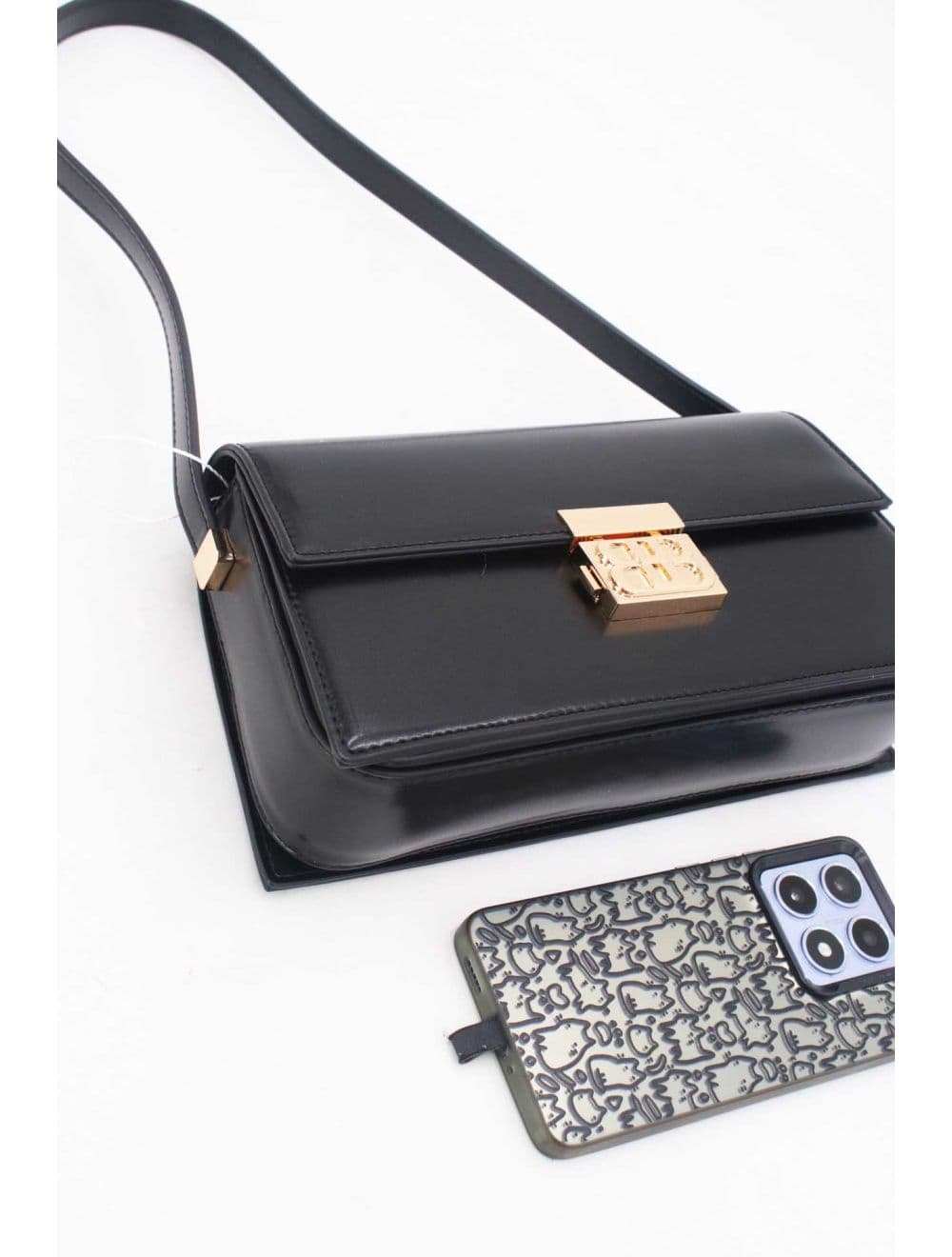 Sac Baguette Porté Épaule Effet Cuir Lisse Minimaliste 25P-6357-Noir — vue 4