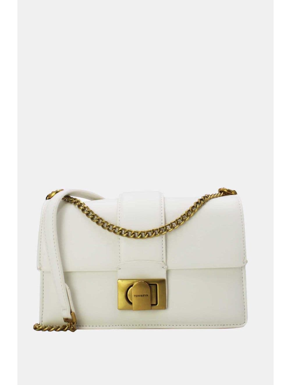 Sac à Bandoulière Effet Cuir Fermoir Bronze 25P-6340-Blanc