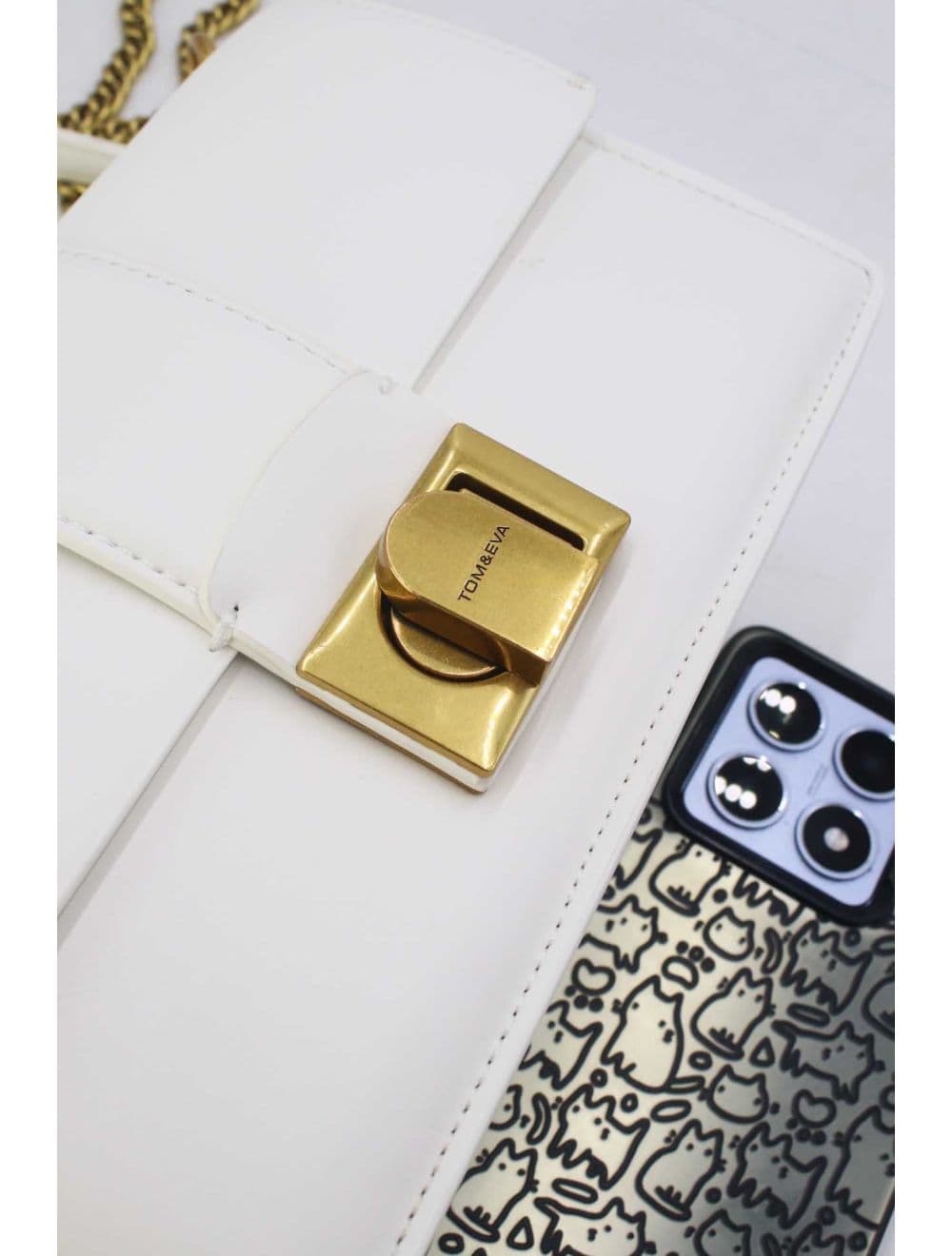 Sac à Bandoulière Effet Cuir Fermoir Bronze 25P-6340-Blanc — vue 5