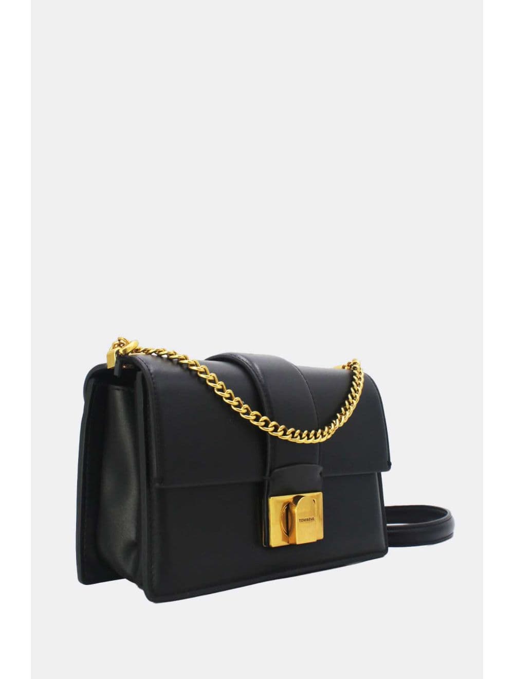Sac à Bandoulière Effet Cuir Fermoir Bronze 25P-6340-Noir — vue 2