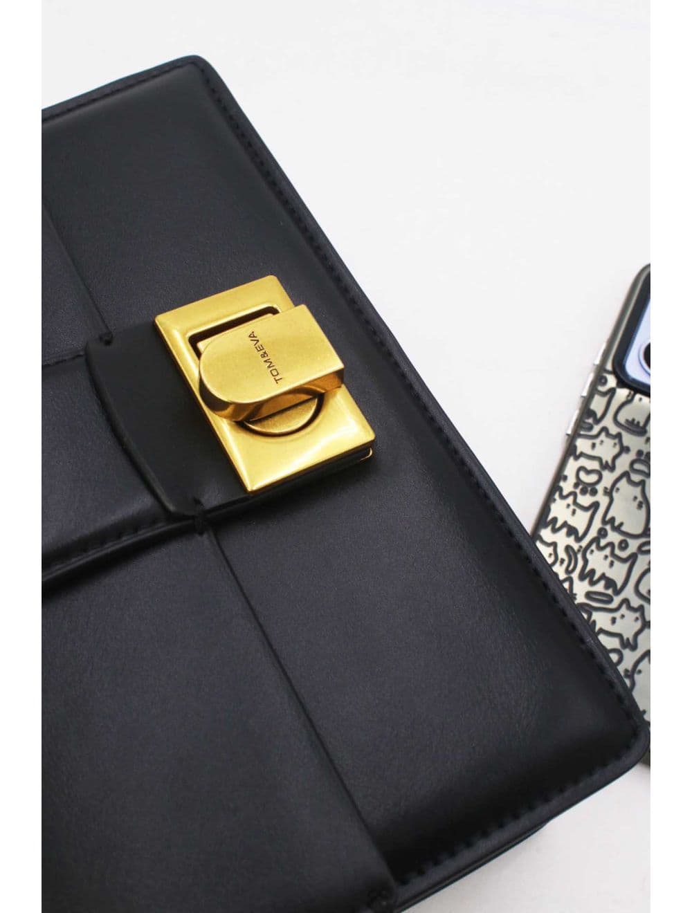 Sac à Bandoulière Effet Cuir Fermoir Bronze 25P-6340-Noir — vue 5