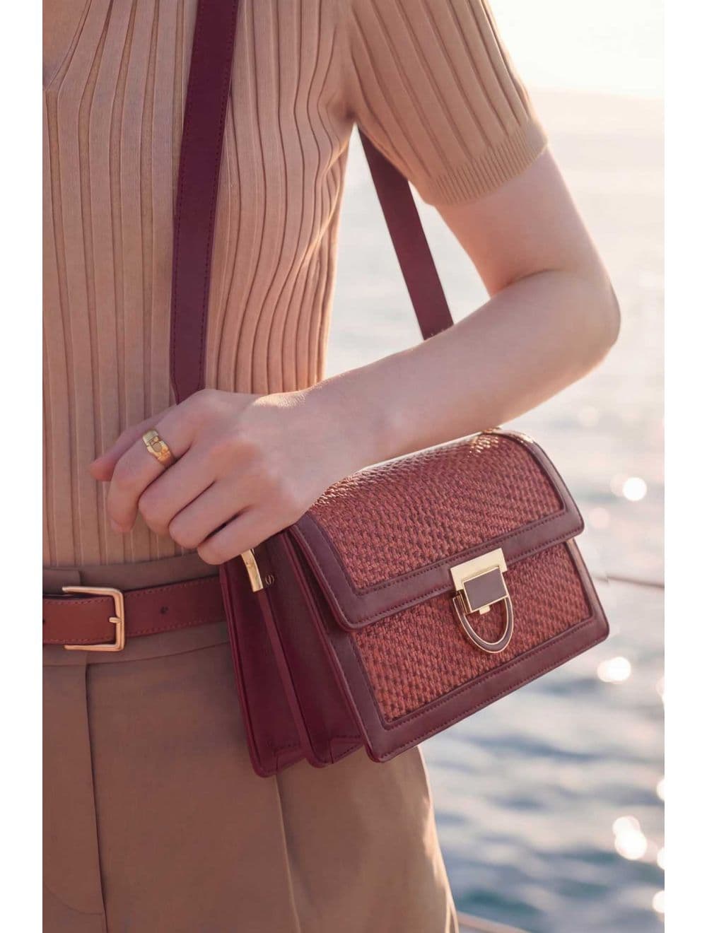 Sac Porté Épaule Effet En Paille 24P-6073-Bordeaux — vue 6