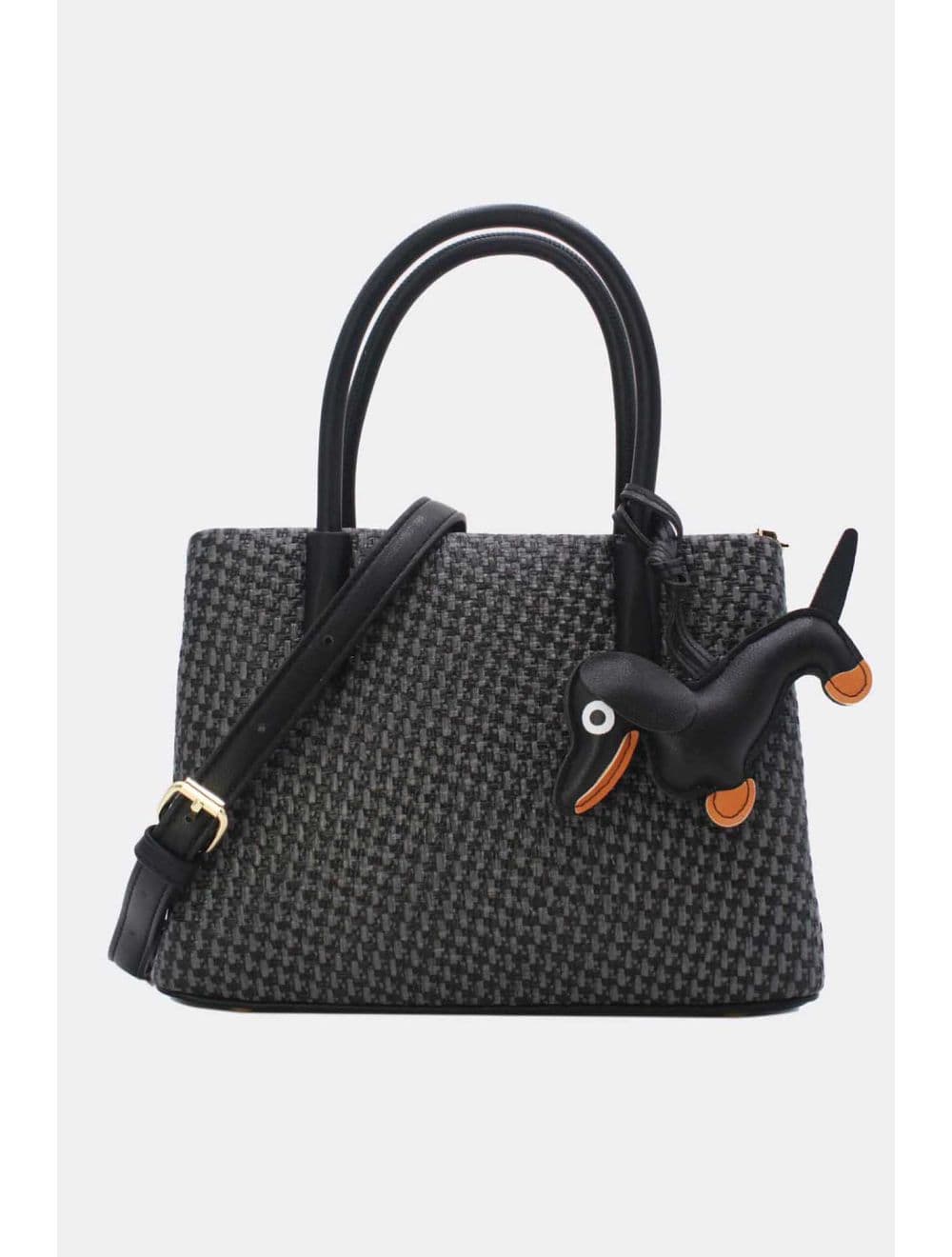 Petit Sac à Main Effet En Paille Avec Pendentif 25P-6275-Noir