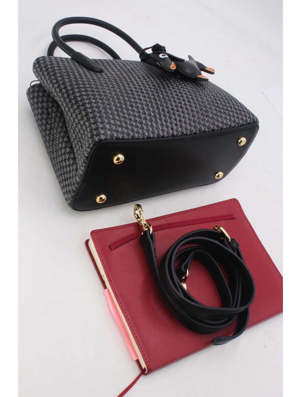 Petit Sac à Main Effet En Paille Avec Pendentif 25P-6275-Noir — vue 4