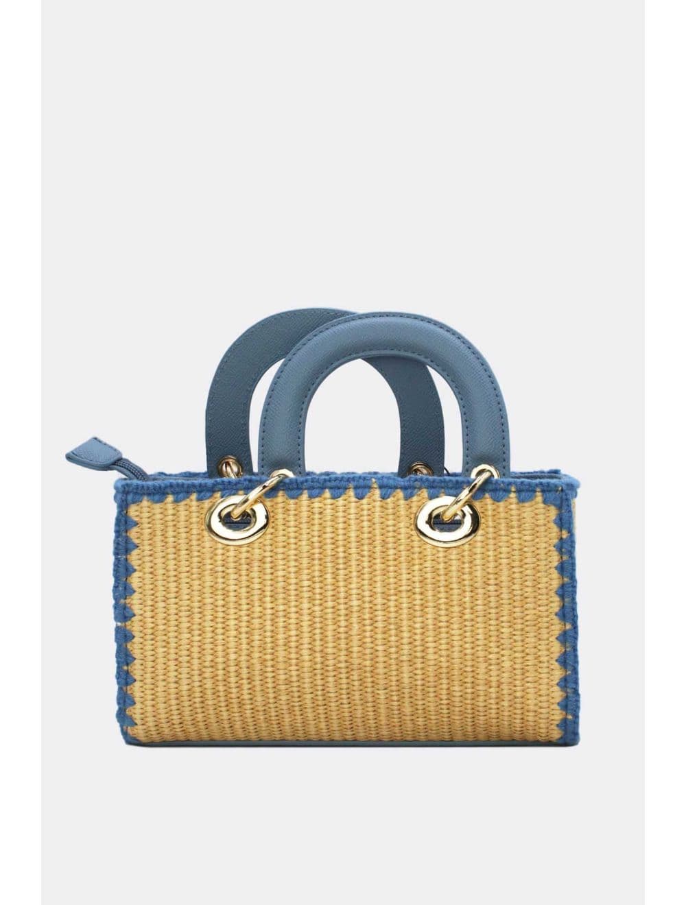 Petit Sac à Main Effet En Paille Avec Pendentif 25P-6280-Bleu — vue 3
