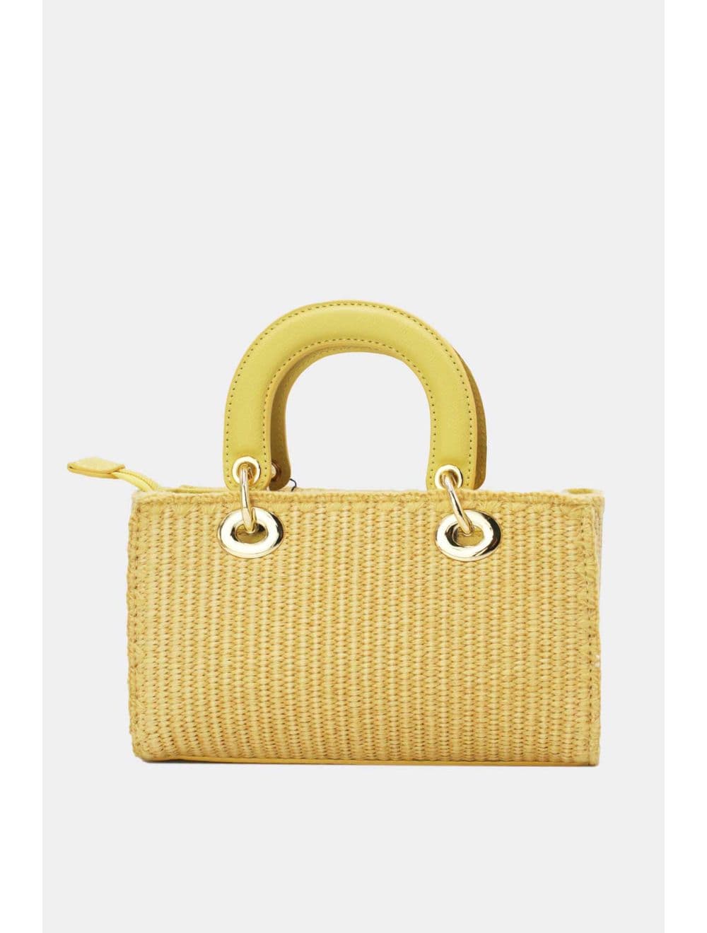Petit Sac à Main Effet En Paille Avec Pendentif 25P-6280-Jaune — vue 3