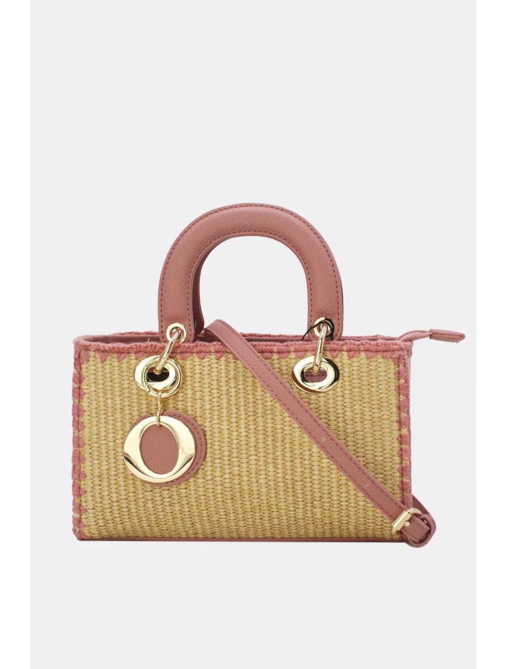 Petit Sac à Main Effet En Paille Avec Pendentif 25P-6280-Pink
