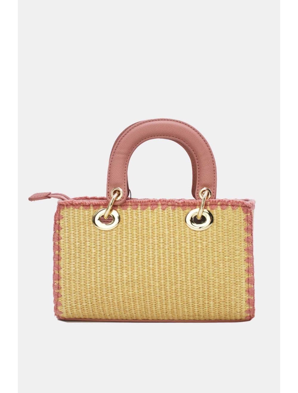 Petit Sac à Main Effet En Paille Avec Pendentif 25P-6280-Pink — vue 3
