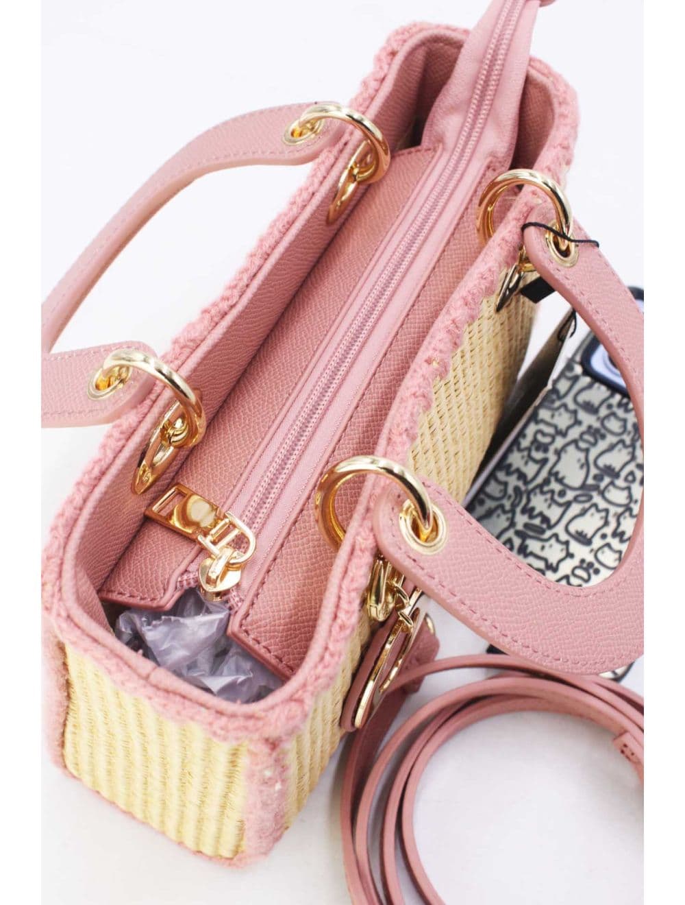 Petit Sac à Main Effet En Paille Avec Pendentif 25P-6280-Pink — vue 5