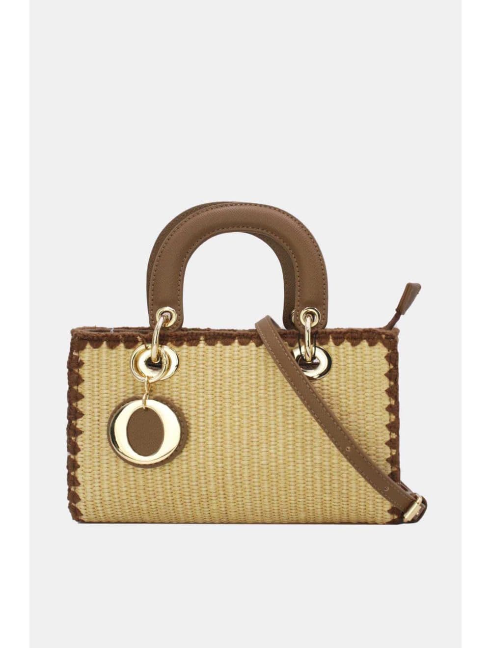 Petit Sac à Main Effet En Paille Avec Pendentif 25P-6280-Kaki