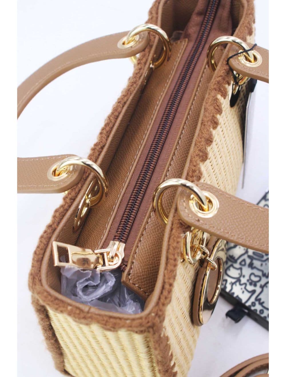 Petit Sac à Main Effet En Paille Avec Pendentif 25P-6280-Kaki — vue 5