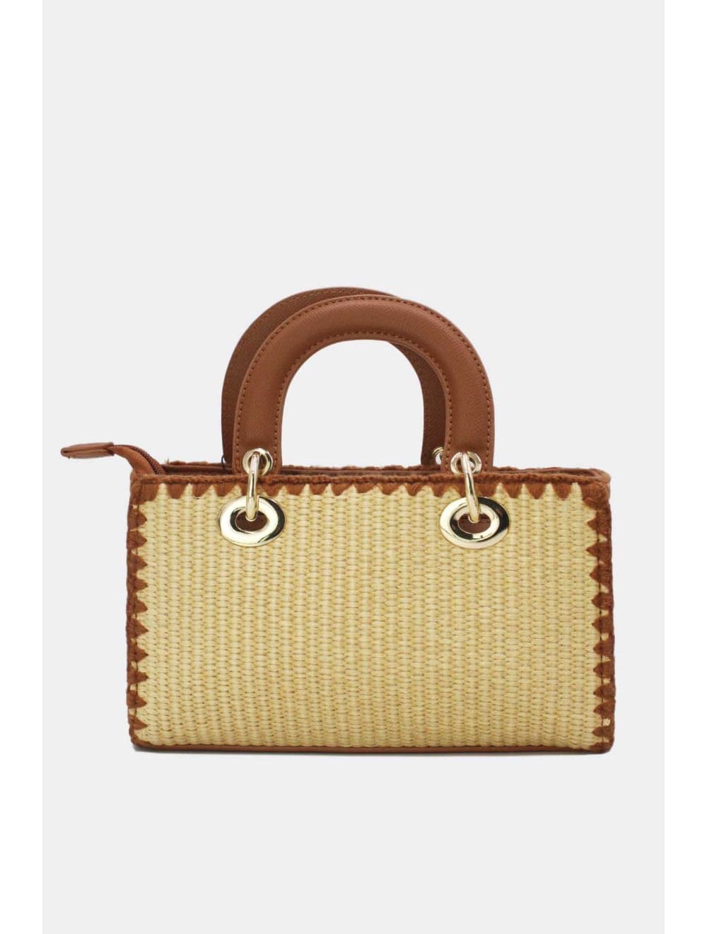 Petit Sac à Main Effet En Paille Avec Pendentif 25P-6280-Marron — vue 3